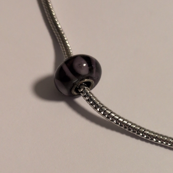 Silver and Purple Glass Charm for Pandora Style Bracelet - Picture 3 of 4